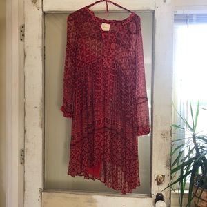 Anthropologie bohemian red shift dress